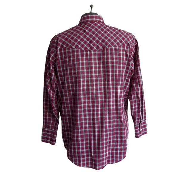 Vintage PLAINS Rockabilly Plaid Pearl Snap Long Sleeve Western Cowboy Shirt Sz L - Picture 2 of 8